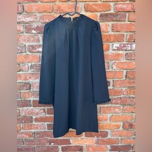 J. Crew Factory Elegant Black Ruffle-Neck Long Sleeve Dress 10 Lined Formal